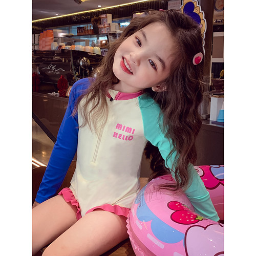 女童泳衣连体长袖防晒小女孩泳装