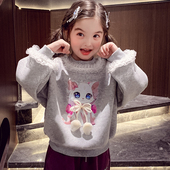 洋气儿童网红卡通上衣小女孩圆领打底衫 女童加绒卫衣冬装 2025新款