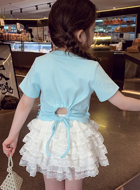 女童短袖T恤夏装2026新款韩版儿童短款正肩上衣女孩纯色半袖打底