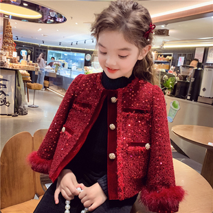 女童小香风外套冬装2025新款洋气儿童网红夹棉西装小女孩保暖上衣