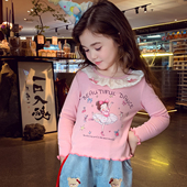 2026新款 女童长袖 T恤春装 小女孩芭蕾风上衣洋气儿童卡通印花打底