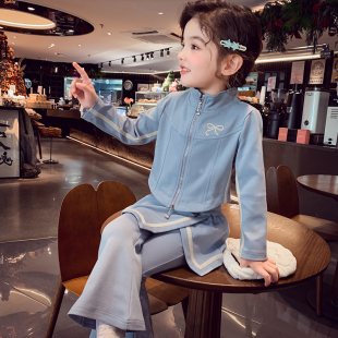 洋氣兒童衛(wèi)衣外套長褲 女童休閑套裝 春裝 2025新款 女孩學院風兩件套