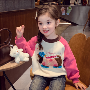 卡通加绒圆领上衣小女孩打底衫 女童卫衣秋冬2025新款 洋气儿童韩版