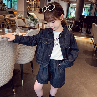 儿童网红牛仔外套短裤 2025新款 时髦小女孩两件套 春装 女童休闲套装