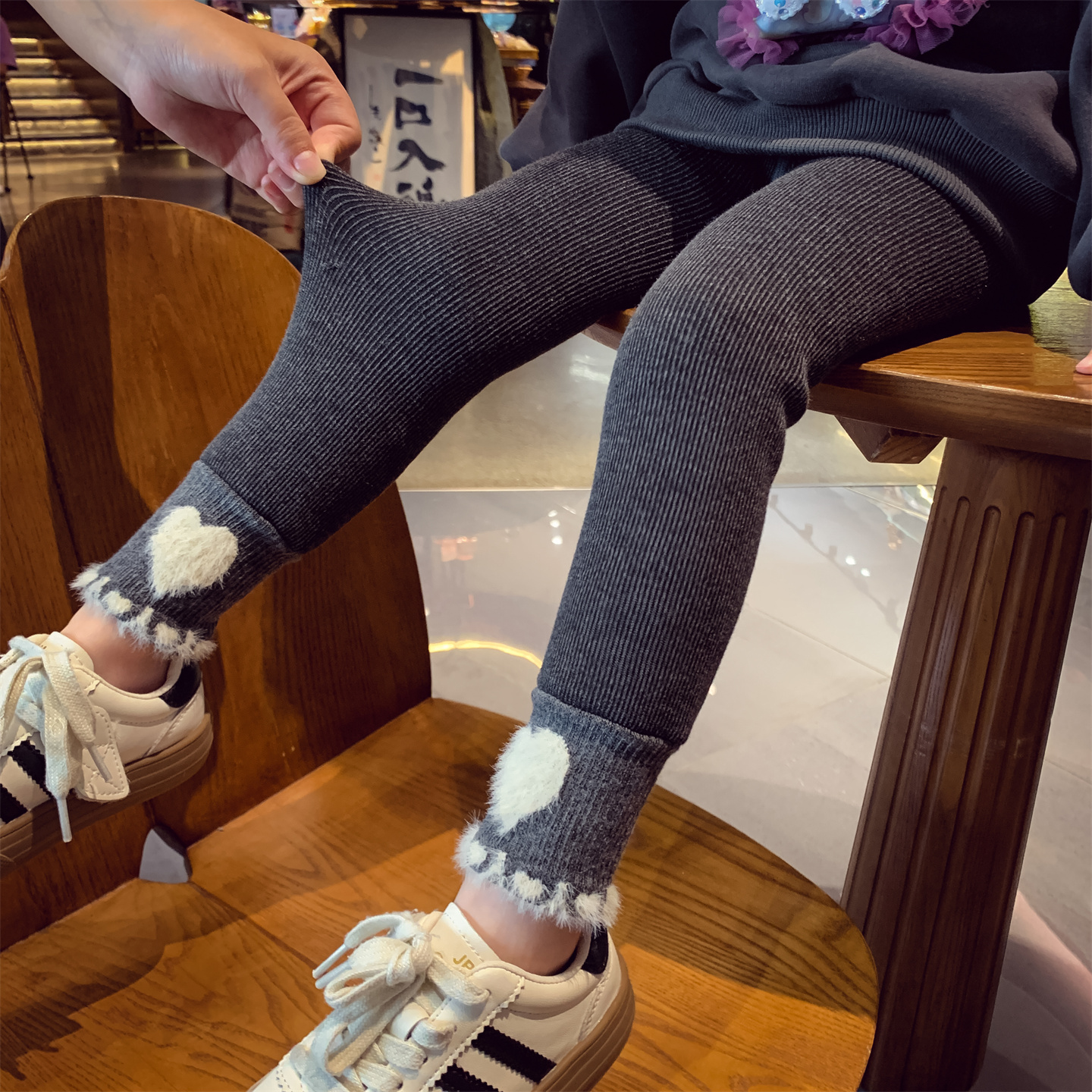 【250克羊羔绒】暖绒保暖爱心打底裤