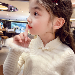 小女孩内搭打底衫 洋气儿童中国风盘扣针织衫 2025新款 女童毛衣冬装