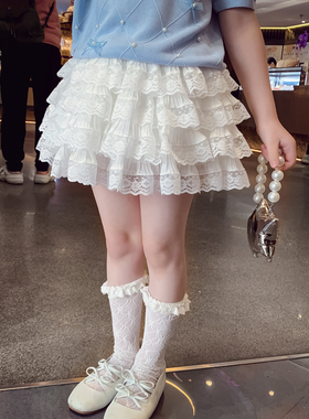 女童短裙夏装2026新款小女孩芭蕾风白色半身裙儿童蕾丝花边蛋糕裙