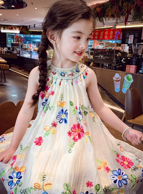 女童连衣裙夏装2026新款洋气儿童公主裙背心裙女孩度假挂脖吊带裙