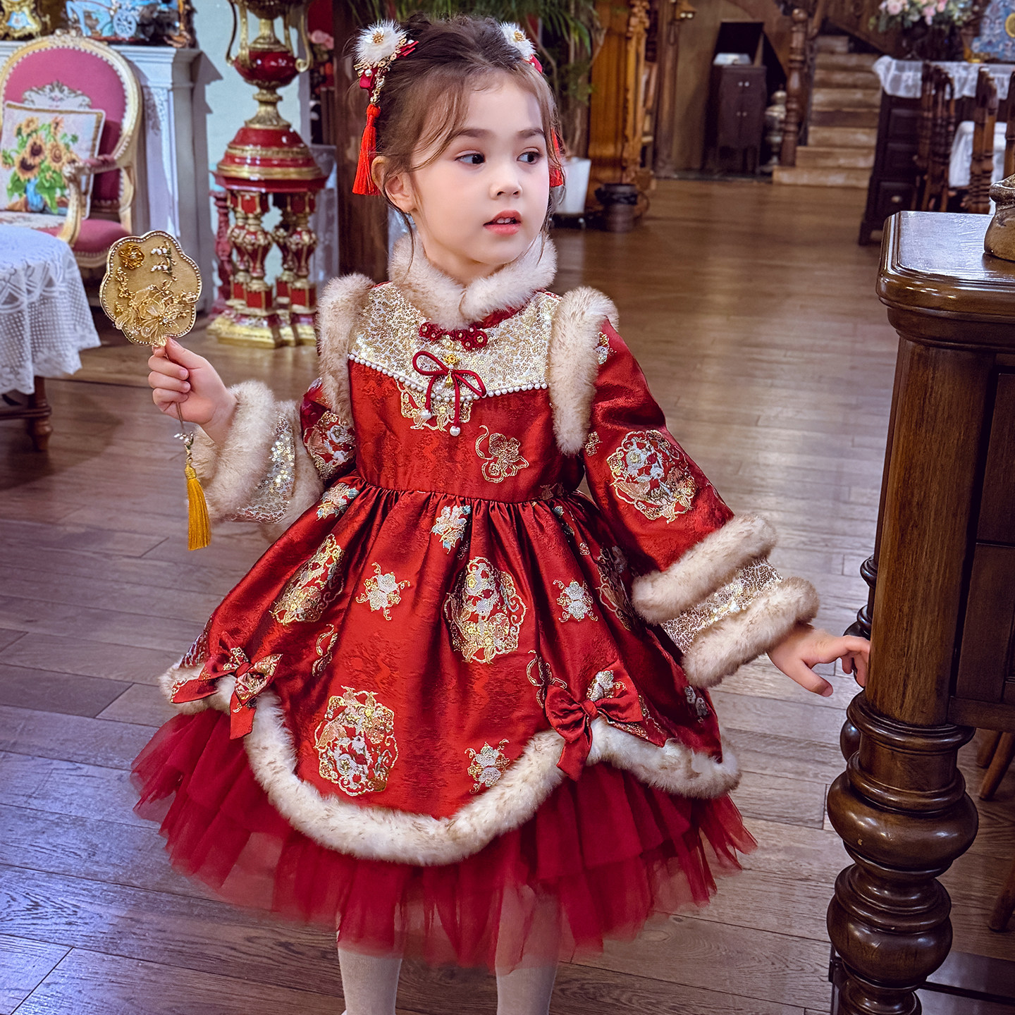 【醒狮迎瑞】国风加绒唐装公主裙