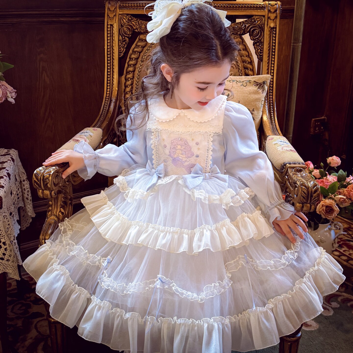 米米哈罗女童连衣裙春装2026新款儿童洛丽塔公主裙女孩生日礼服裙