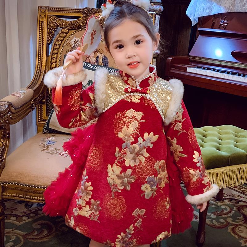 儿童汉服冬季加绒女童旗袍