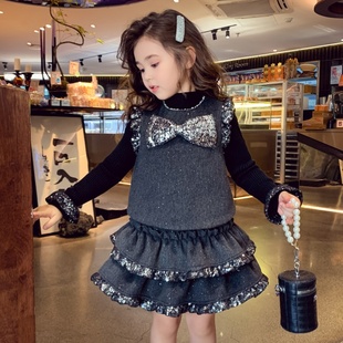 儿童小香风无袖 2025新款 上衣蛋糕裙两件套 裙冬装 米米哈罗女童套装