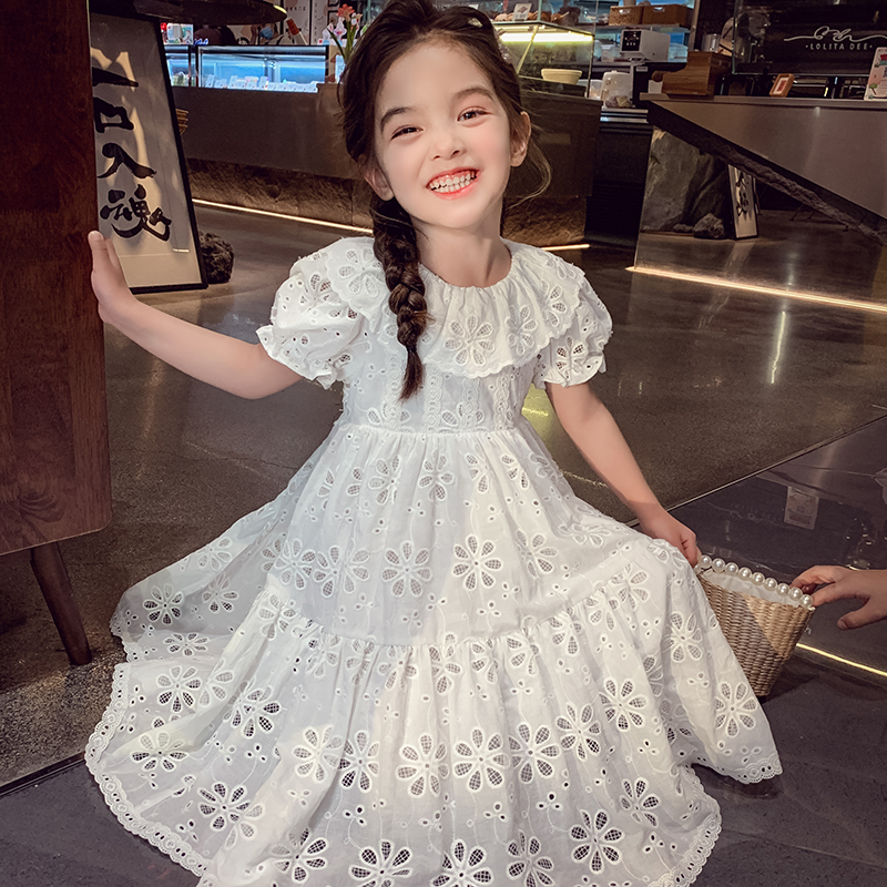 女童连衣裙夏装2025新款儿童泡泡袖法式温柔白色长裙子女孩公主裙