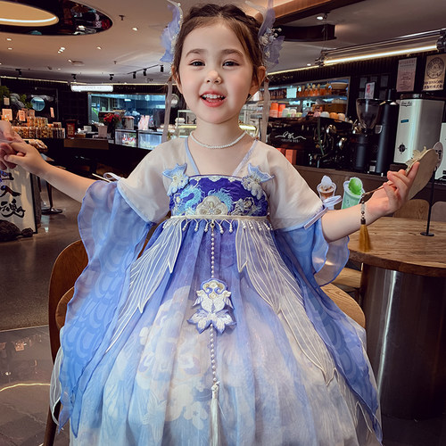 女童汉服夏装2025新款儿童超仙襦裙中国风刺绣连衣裙女孩雪纺长裙