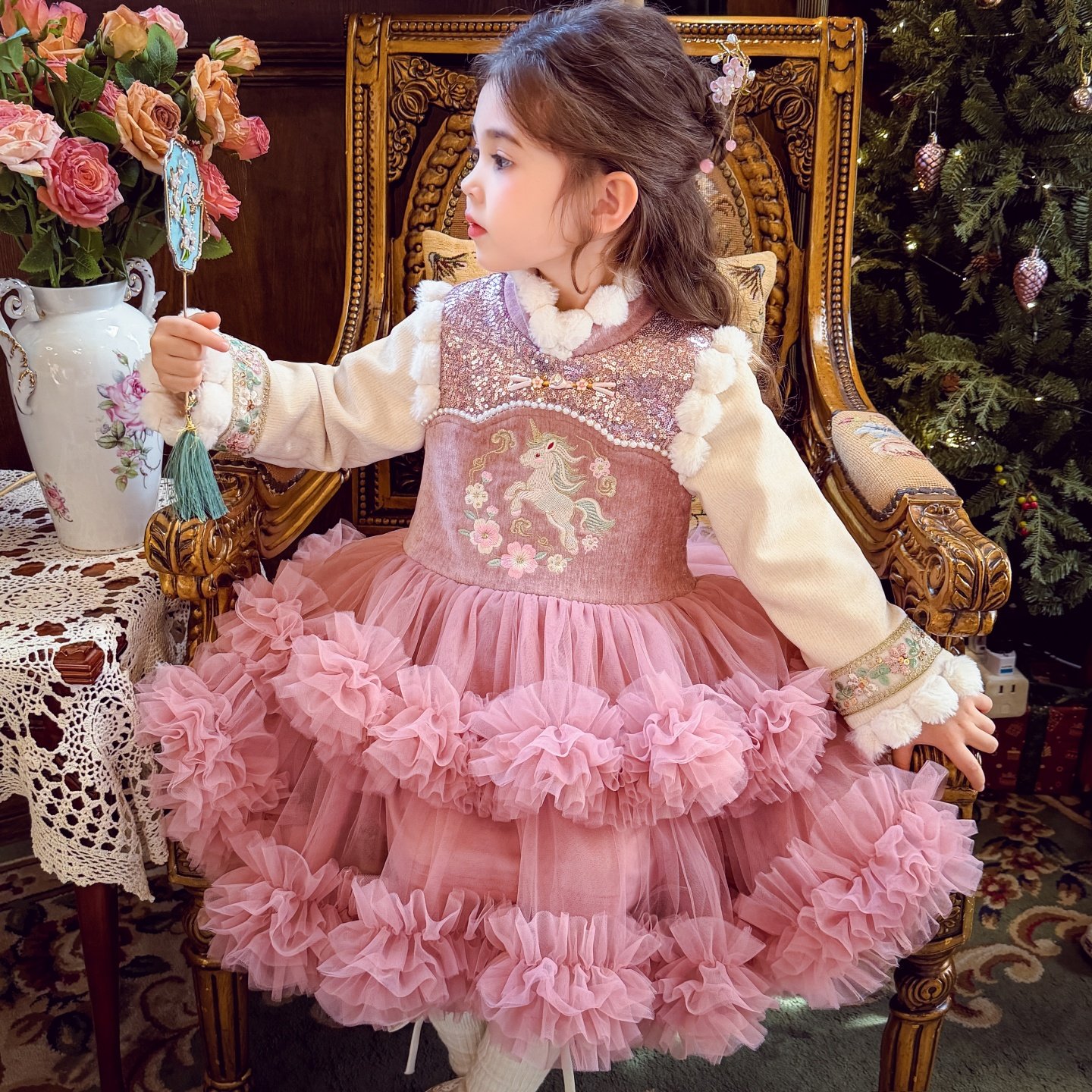 米米哈罗女童旗袍裙冬2025新款儿童网纱公主裙女孩夹棉国风连衣裙,童装/婴儿装/亲子装,连衣裙,淘宝优惠券,粉丝福利购,淘宝优惠卷