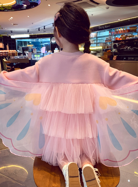 米米哈罗女童连衣裙春装2026新款儿童卫衣裙小女孩拼接网纱公主裙