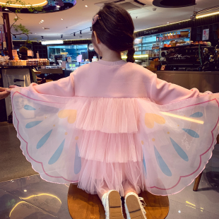 米米哈罗女童连衣裙秋装2025新款儿童卫衣裙小女孩拼接网纱公主裙