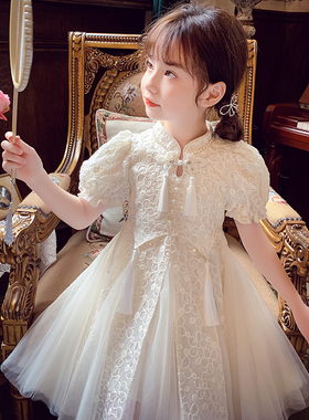 女童连衣裙新中式儿童汉服夏装2026新款女孩旗袍泡泡袖网纱公主裙