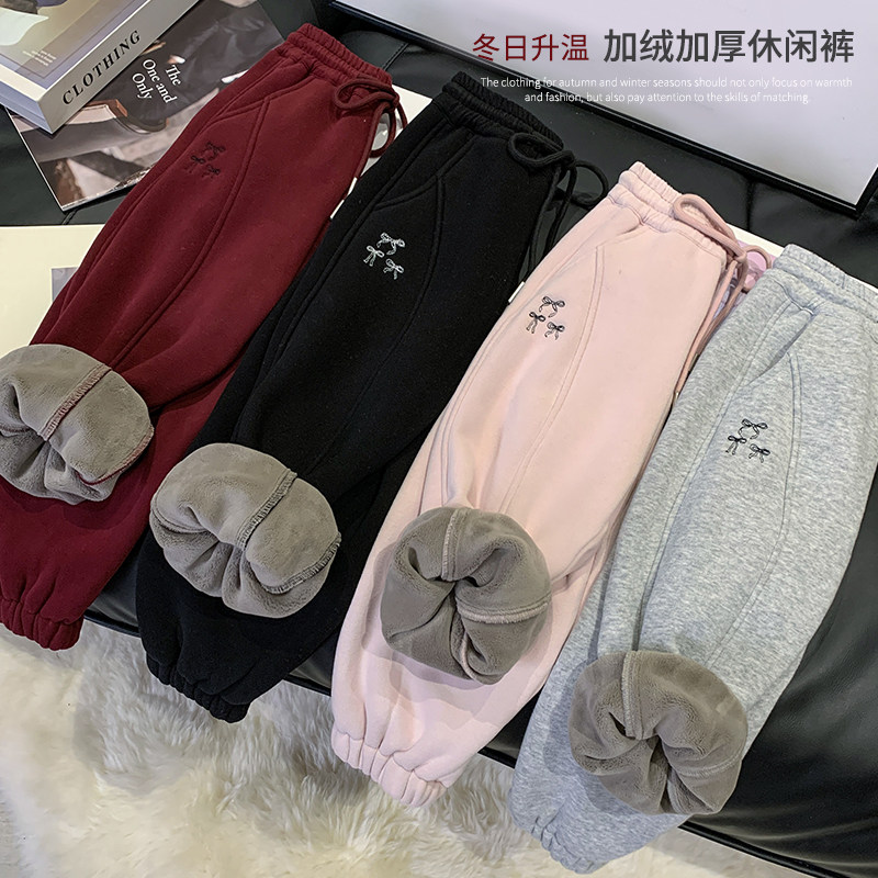 女童加绒卫裤冬款中大童束脚裤