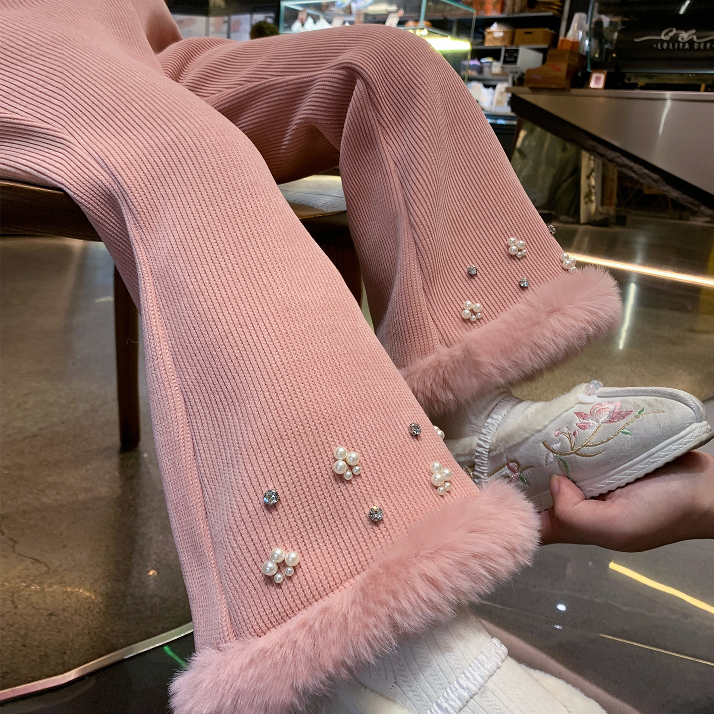 【时髦腿精】一体绒雪尼尔喇叭裤