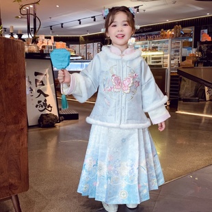 儿童拜年服 2025新款 米米哈罗女童明制汉服加绒女孩马面裙套装 冬装