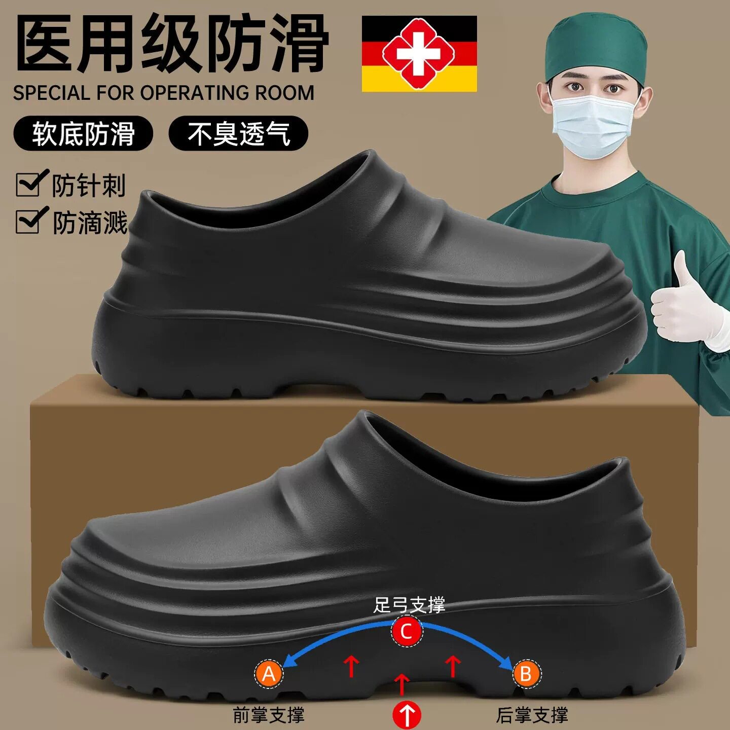 跨境外贸男女情侣厨师鞋防水防滑全包工作鞋轻便厚底无孔洞洞凉鞋