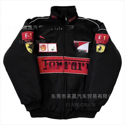 F1赛车服法拉利机车队骑行休闲外套美式复古嘻哈刺绣夹克棉衣秋冬