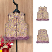 显瘦款 加厚棉马甲国风鸵鸟毛提花刺绣重工大码 定制冬季 251113新款