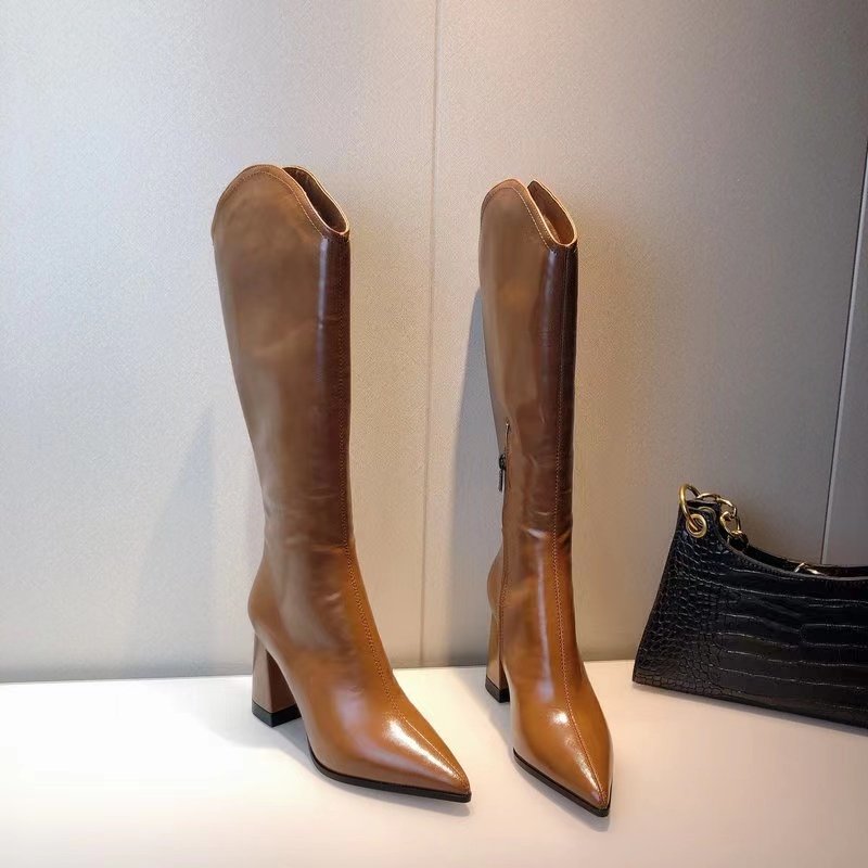 西部牛仔靴女尖头粗跟高跟高筒不过膝软皮切尔西瘦瘦时尚骑士长靴,女鞋,骑士靴,淘宝优惠券,粉丝福利购,淘宝优惠卷