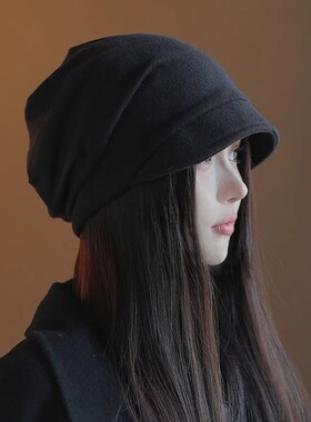 新款日系堆堆帽子女秋冬季素颜潮百搭显脸小包头冷帽檐产后月子帽
