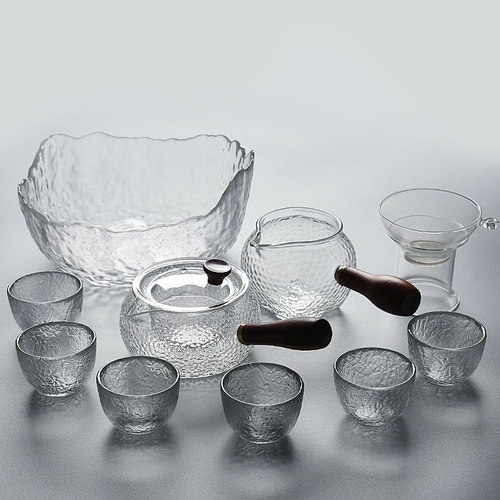 日式耐热玻璃功夫茶具锤纹现代