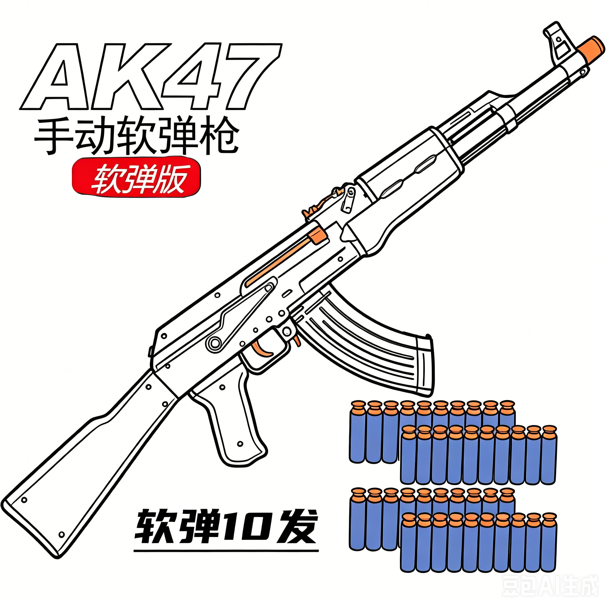 AK47儿童玩具枪软弹连发突击步抢ak一47男孩吃鸡套装仿真软蛋模型