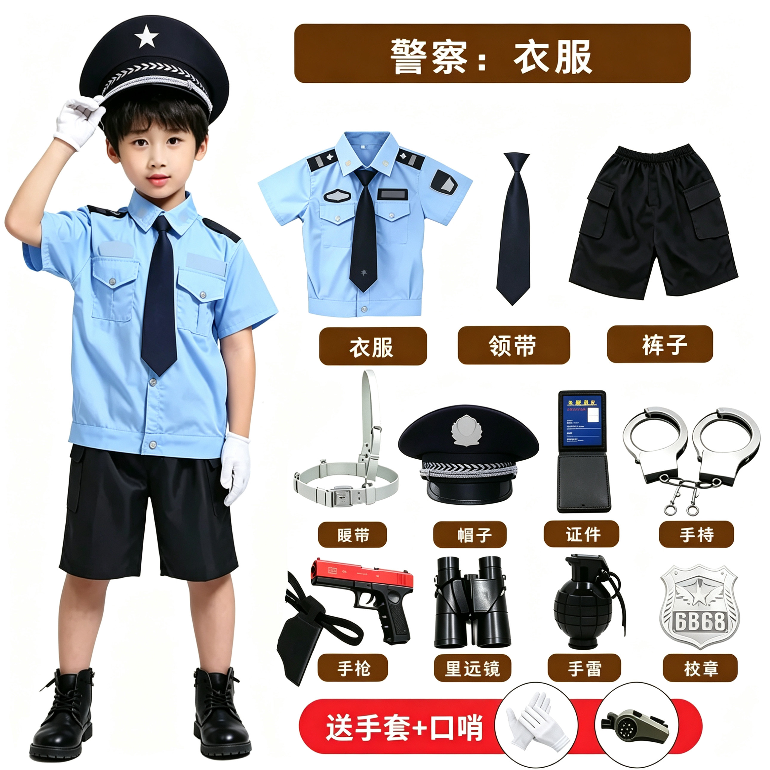 小特警套装小警察衣服男儿童装备冲锋枪玩具小孩特种兵军装服仿真
