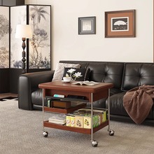 茶几客厅家用小户型实木中古风小推车可折叠茶桌可移动沙发边几柜
