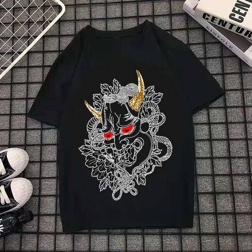 新款般若黑色纹身衣服社会纹身图案学生夏季短袖t恤男韩版潮流衫