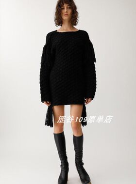 包邮限时特秋冬vintage法式时尚摩登复古手工编织流苏宽松大毛衣