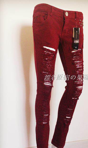 包邮原宿铆钉泫雅破洞低腰直筒裤