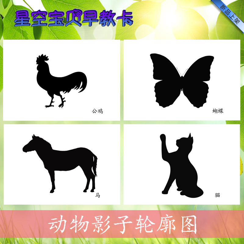 动物影子轮廓图自闭症孤独症发育迟缓思维训练卡片记忆力塑封教具