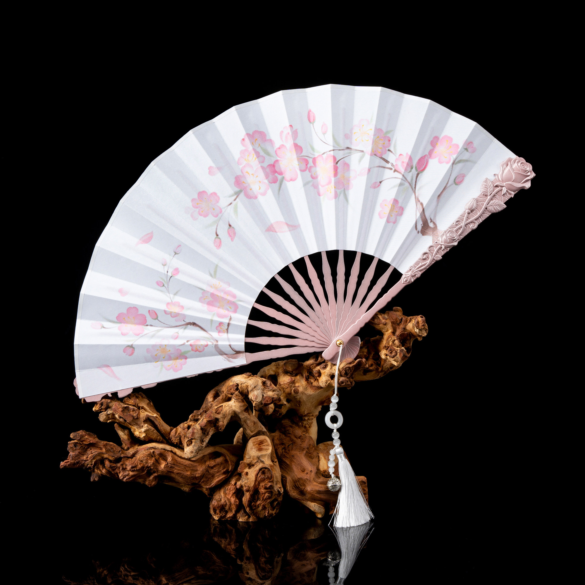 玄铁玫瑰折扇9寸14方武扇摆件