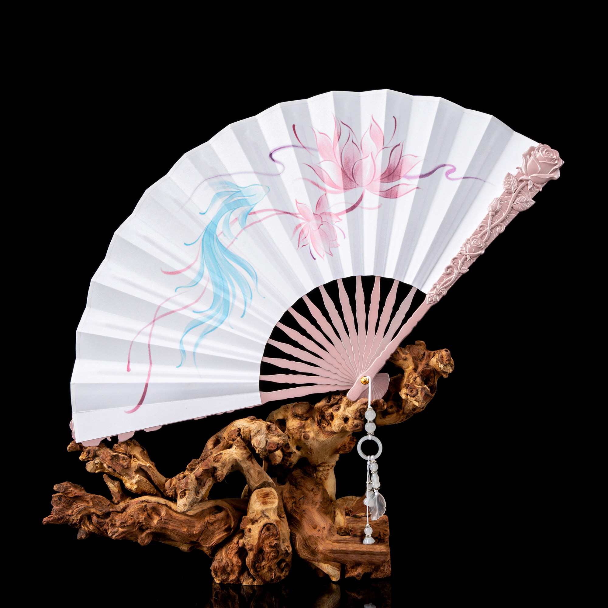 玄铁玫瑰折扇9寸14方武扇摆件