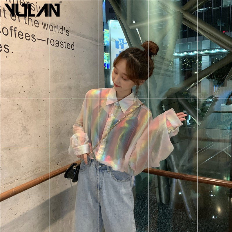 2020夏季防晒衫反光设计感小众蹦迪女装超仙上衣雪纺衬衫外穿百搭在类目 女装/女士精品, 衬衫中 - 来自Buy2taobao.com提供专业的淘宝代购服务