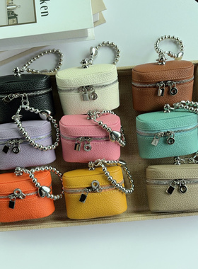 2025新款时尚百搭迷你耳机包复古荔枝纹挂脖零钱小包包挂饰小方包