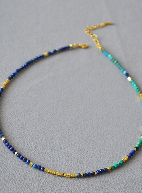 复古凤凰石青金石碎银子不规则串珠新中式小众设计细项链女锁骨链