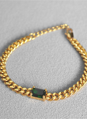 ins冷淡风嘻哈潮牌红祖母绿手链