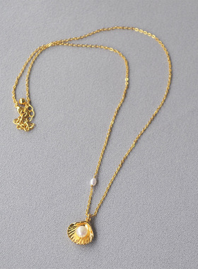 金色贝壳淡水珍珠气质项链