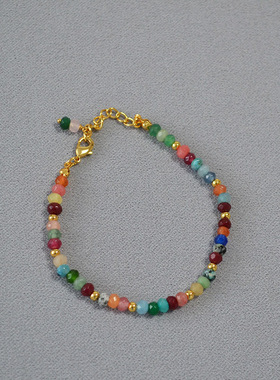 彩色玛瑙天然石拼接串珠手链