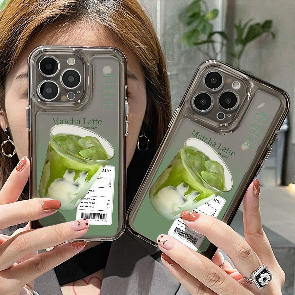 夏日冰透抹茶拿铁适用iPhone16太空手机壳13pro苹果12/14小众11