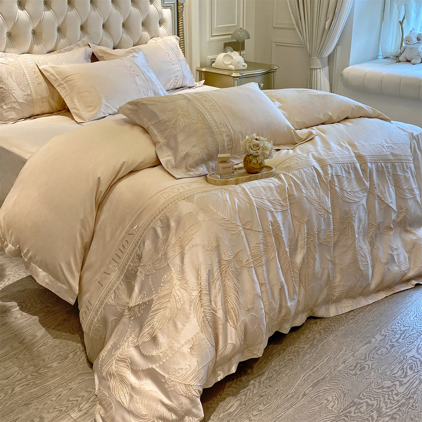 高档浮雕刺绣全棉四件套轻奢风纯棉高级感亲肤被套床单床上用品