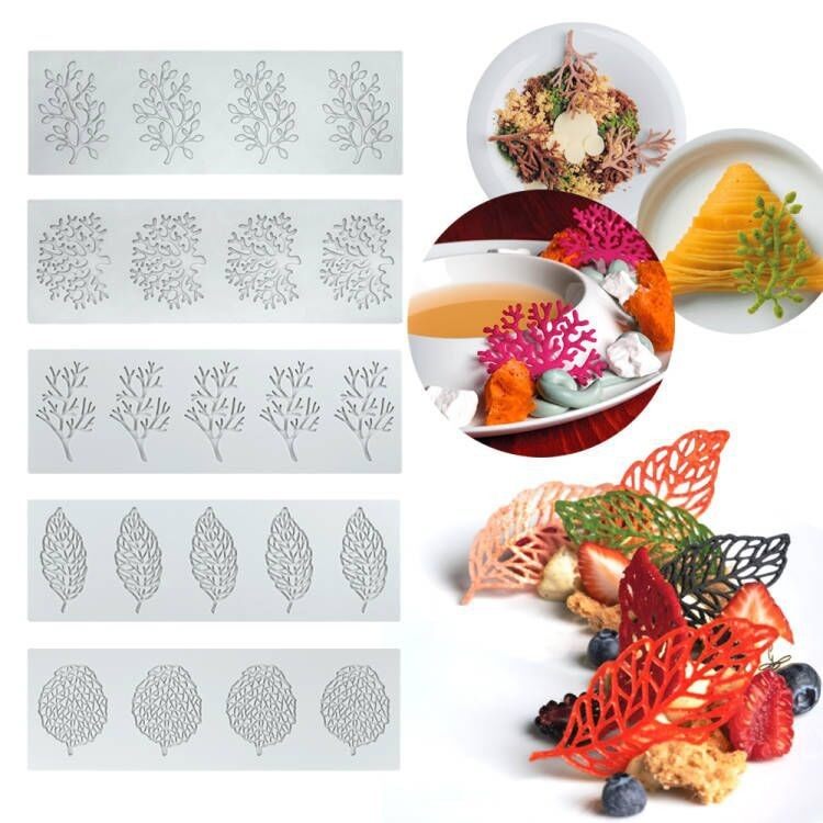镂空脆片翻糖蕾丝印花垫珊瑚叶子分子料理中餐酒店摆盘饰硅胶模具