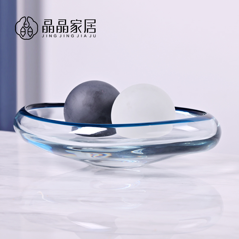 现代简约轻奢蓝色透明厚实果盘样板房别墅会所茶几家用水果盘餐桌